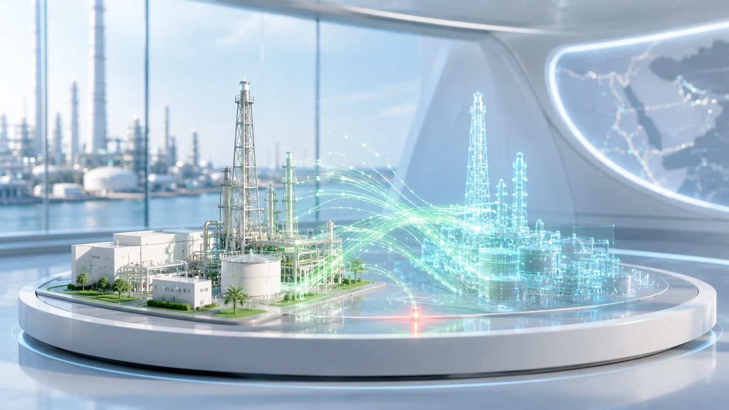 Physical energy facility model connected to its transparent digital twin