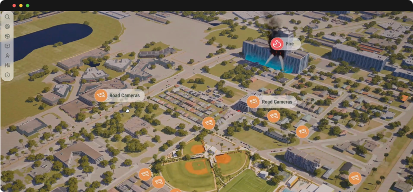 Launch screenshot: a city-wide operational view with real-time overlays from integrated urban systems.