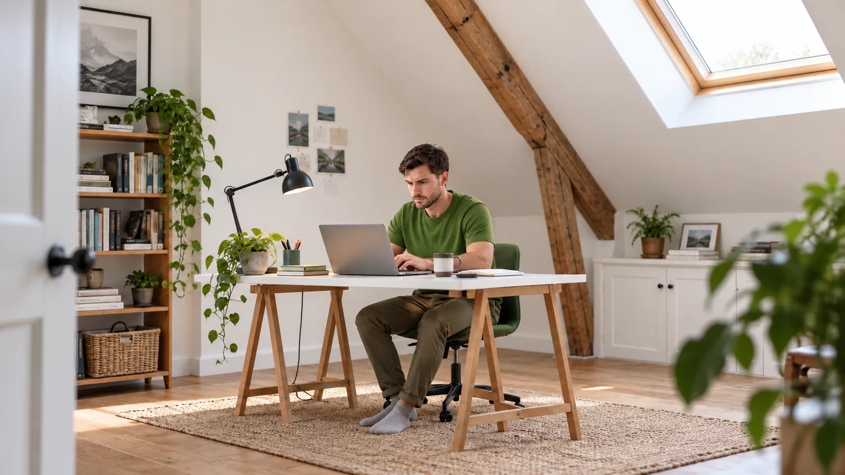 Software developer working remotely in a home office.